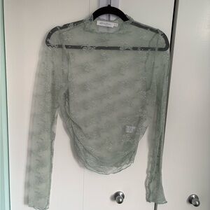 All in Favor Mint Green Floral Lace Long Sleeve Mesh Top